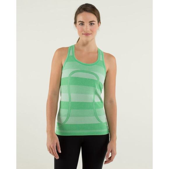 Lululemon Green Stripe Swiftly Tank Top - Picture 1 of 10